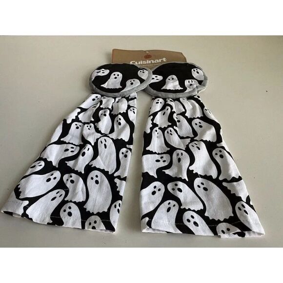 Set Of 2 CUISINART HANGING KITCHEN Hand TOWELS Halloween GHOSTS NEW - Picture 5 of 12